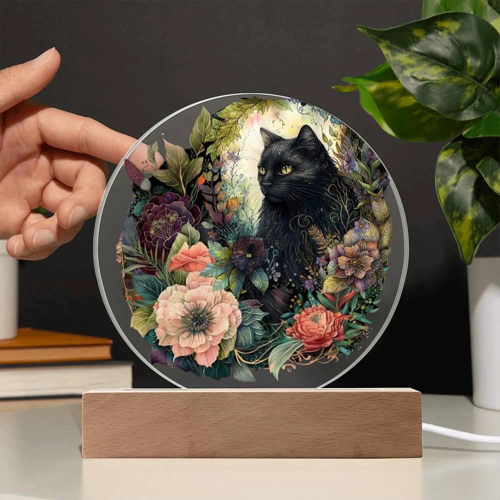 Eerie Feline Shadow: Spooky Acrylic Decor