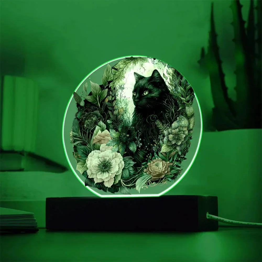 Eerie Feline Shadow: Spooky Acrylic Decor