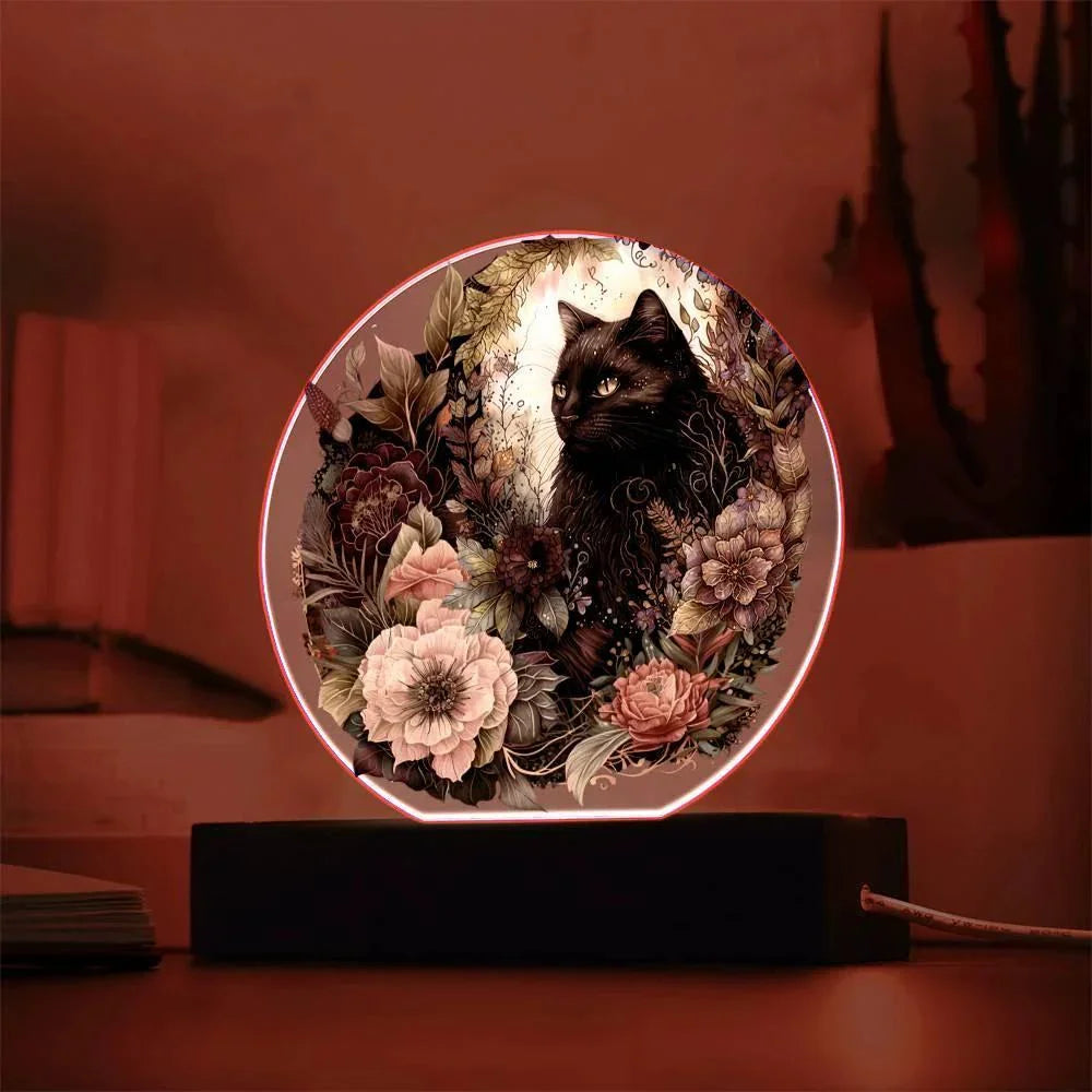 Eerie Feline Shadow: Spooky Acrylic Decor