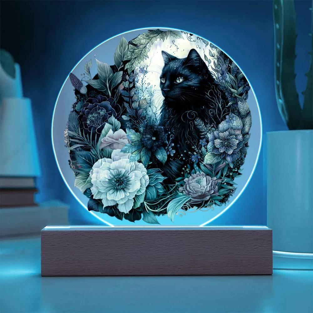 Eerie Feline Shadow: Spooky Acrylic Decor