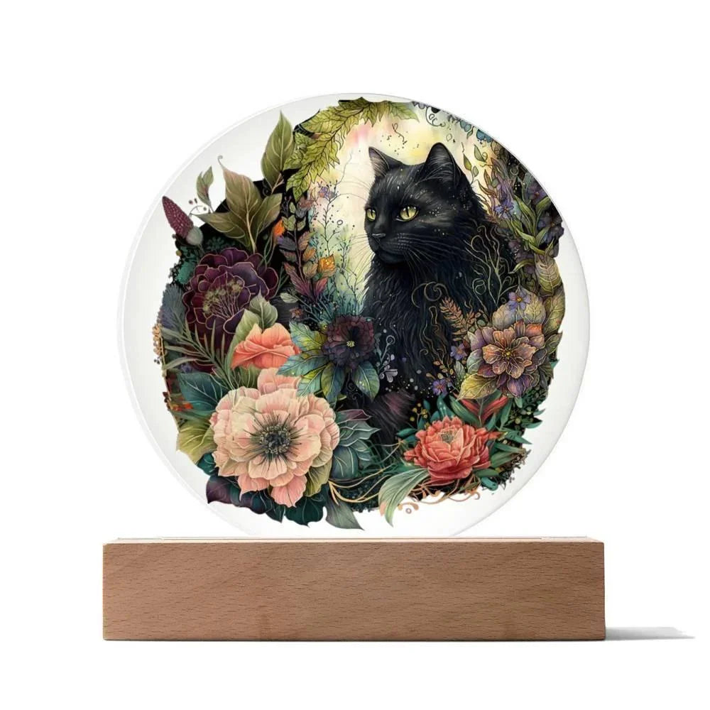 Eerie Feline Shadow: Spooky Acrylic Decor