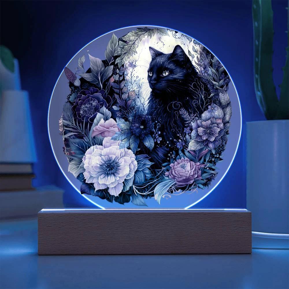 Eerie Feline Shadow: Spooky Acrylic Decor