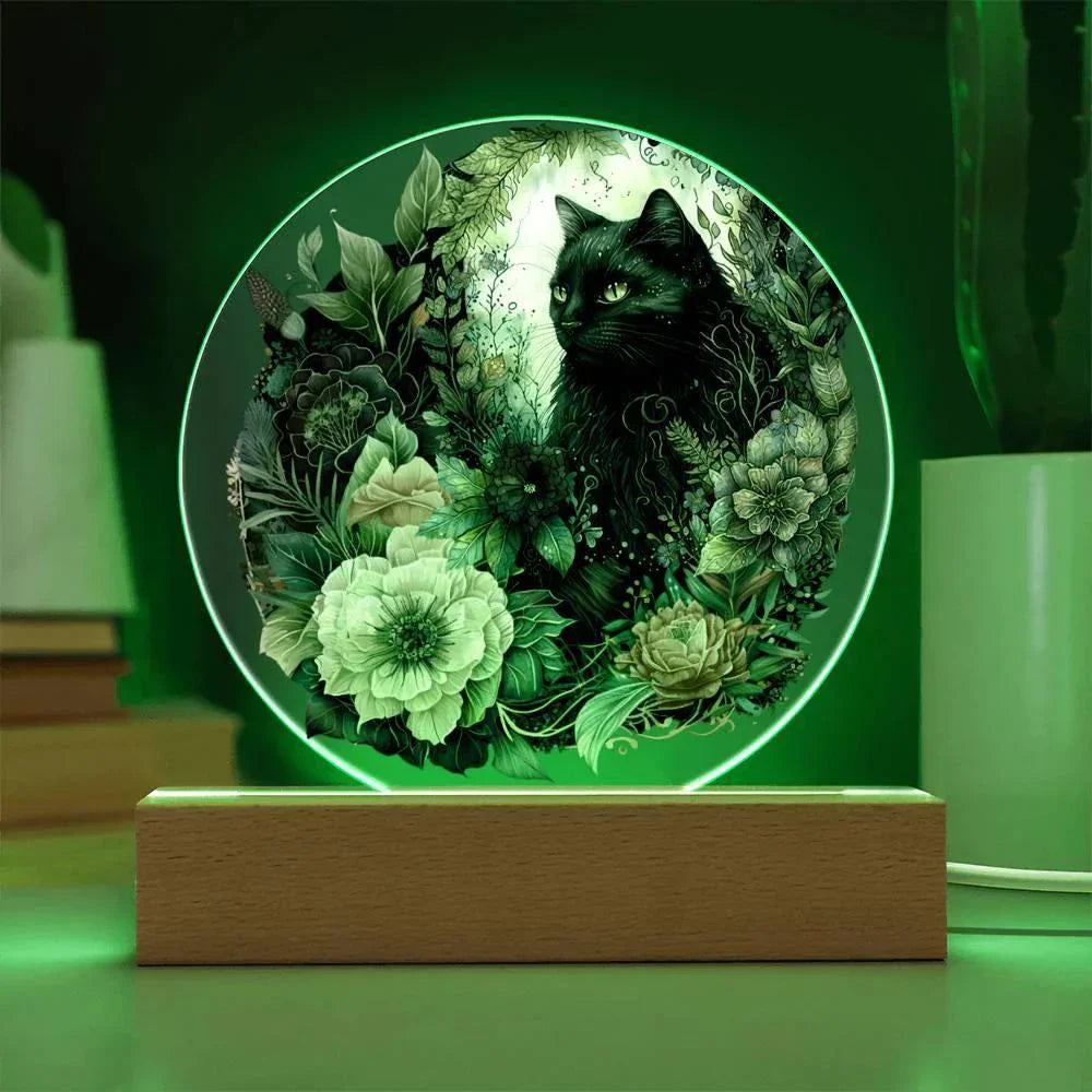Eerie Feline Shadow: Spooky Acrylic Decor