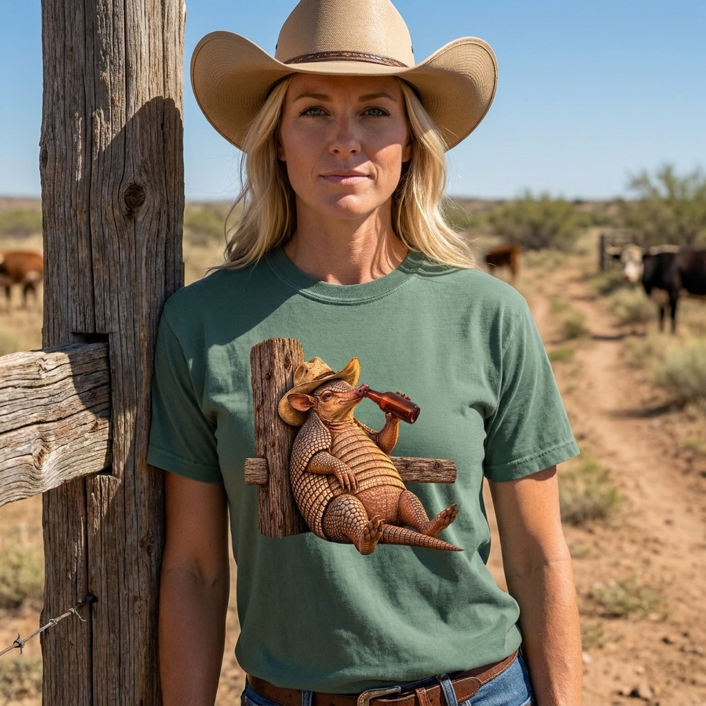 Funny Armadillo T Shirt, Cowboy Armadillo Shirt, Texas Beer Shirt, Western Graphic Tee, Funny Texas Gift, Country Humor Tee