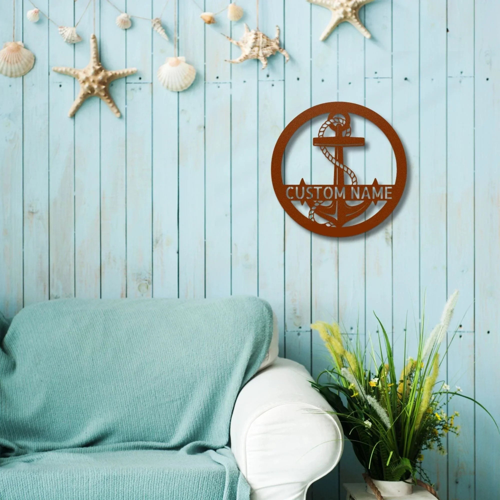Elaborate Anchor Personalized Name Indoor Outdoor Steel Wall Sign Nautical Metal Art
