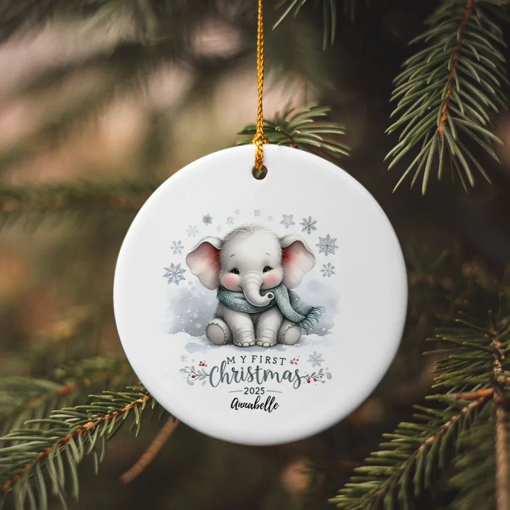 My First Christmas 2025 Elephant Ornament – Baby’s First Christmas Keepsake, Cute Newborn Gift, Durable MDF Ornament with Gold Cord