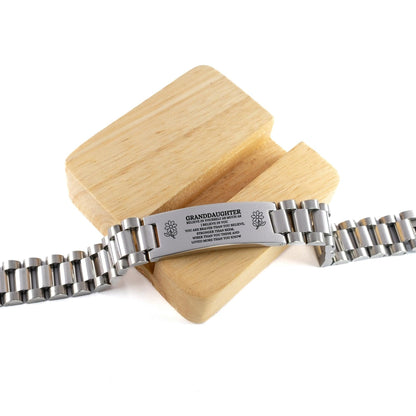 Granddaughter Engraved Ladder Stainless Steel Bracelet, Motivational Heartfelt Birthday, Christmas Holiday Gifts For Granddaughter, You are Braver than you Believe, Loved More than you Know - Mallard Moon Gift Shop