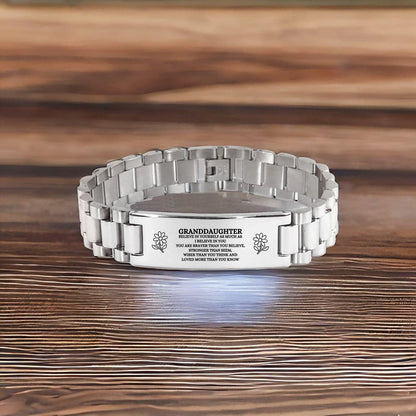 Granddaughter Engraved Ladder Stainless Steel Bracelet, Motivational Heartfelt Birthday, Christmas Holiday Gifts For Granddaughter, You are Braver than you Believe, Loved More than you Know - Mallard Moon Gift Shop