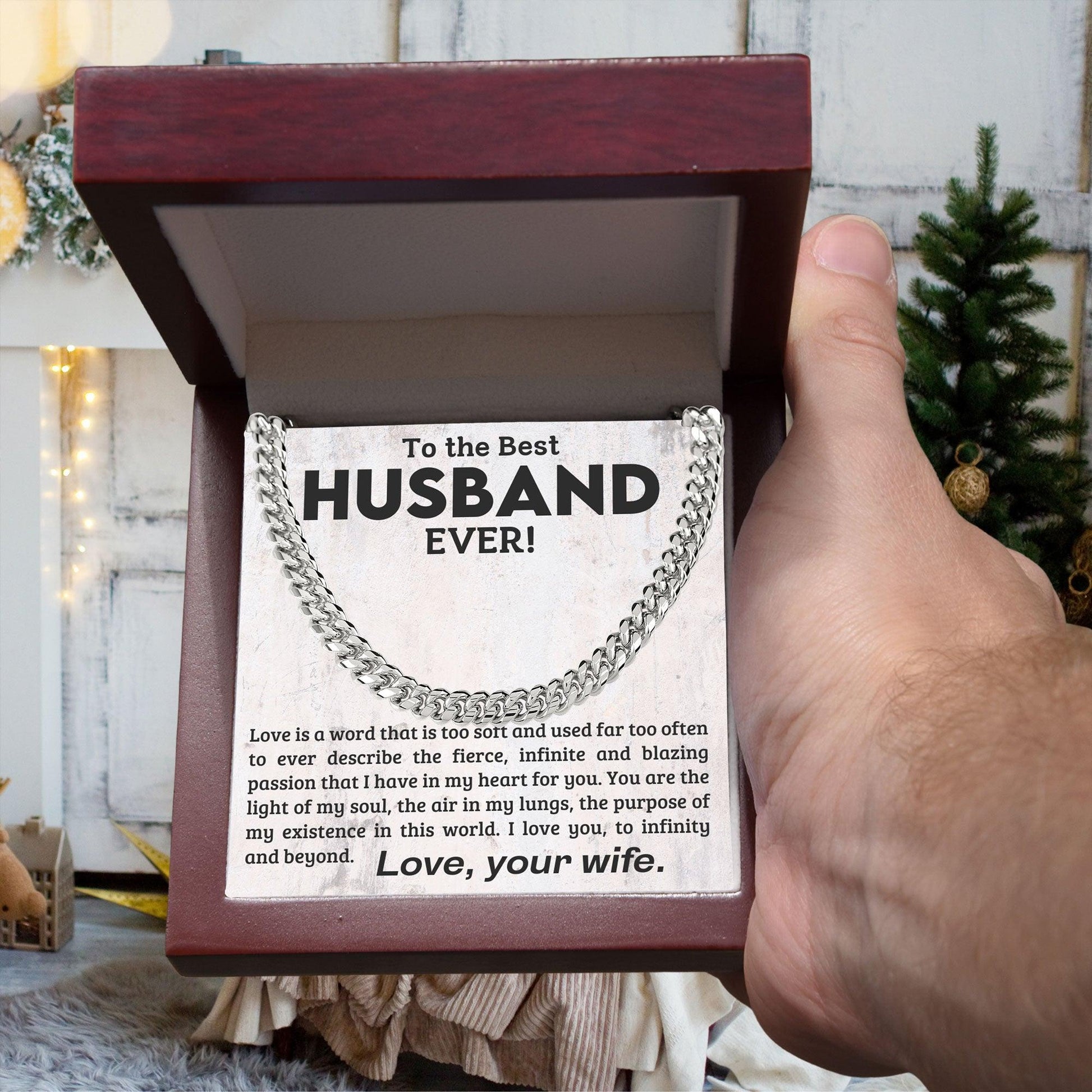 To My Husband -Love You to Infinity and Beyond - Cuban Link Chain Necklace - Mallard Moon Gift Shop