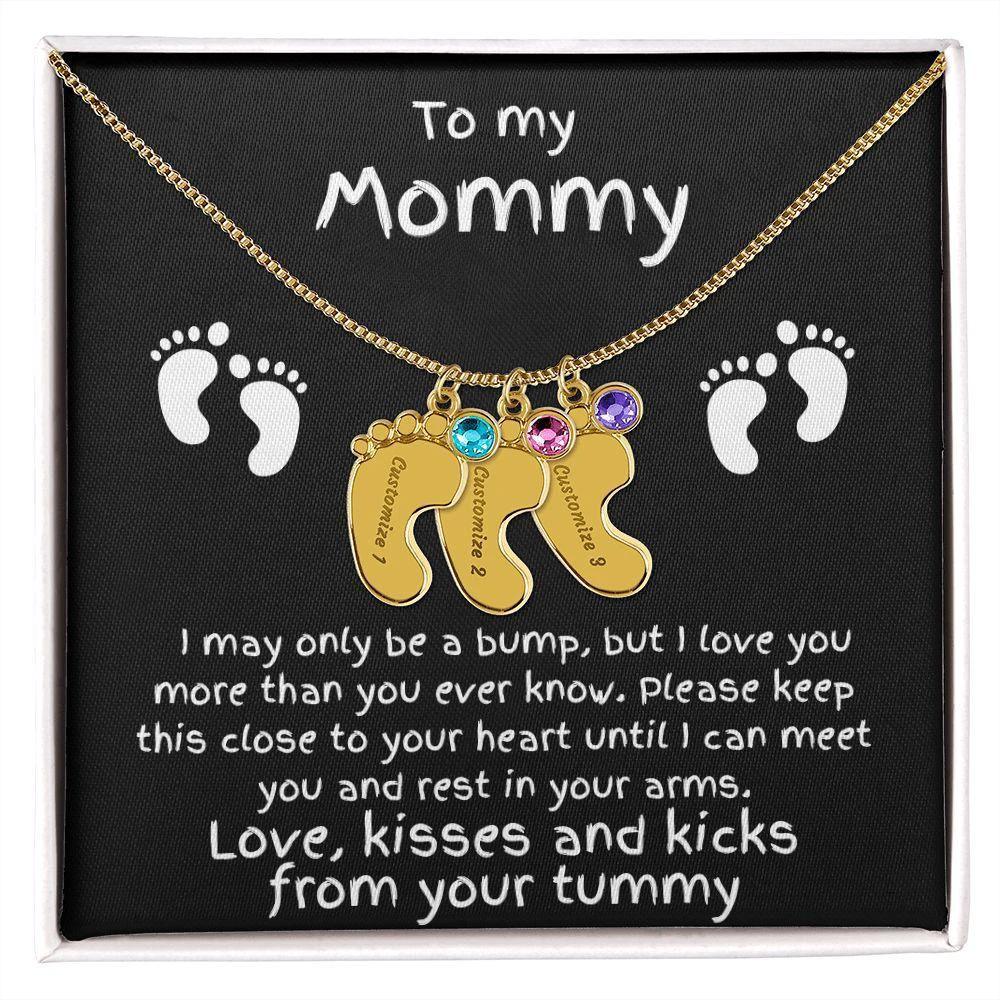 Expectant Mom Gift from the Bump Engraved Baby Feet Birthstone Charm Necklace