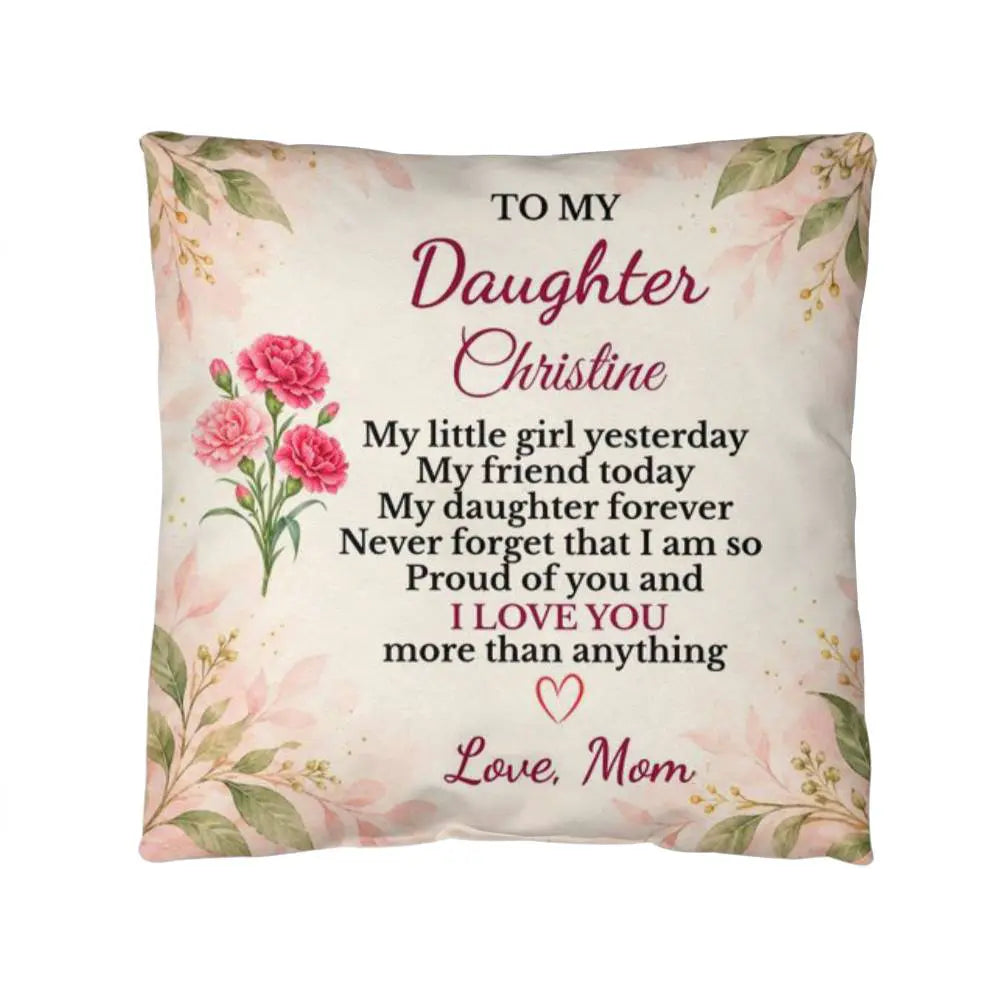 Daughter Personalized Birth Flower Pillow, Custom Name Gift from Mom, Sentimental Daughter Throw Pillow, Birthday Gift for Adult Daughter