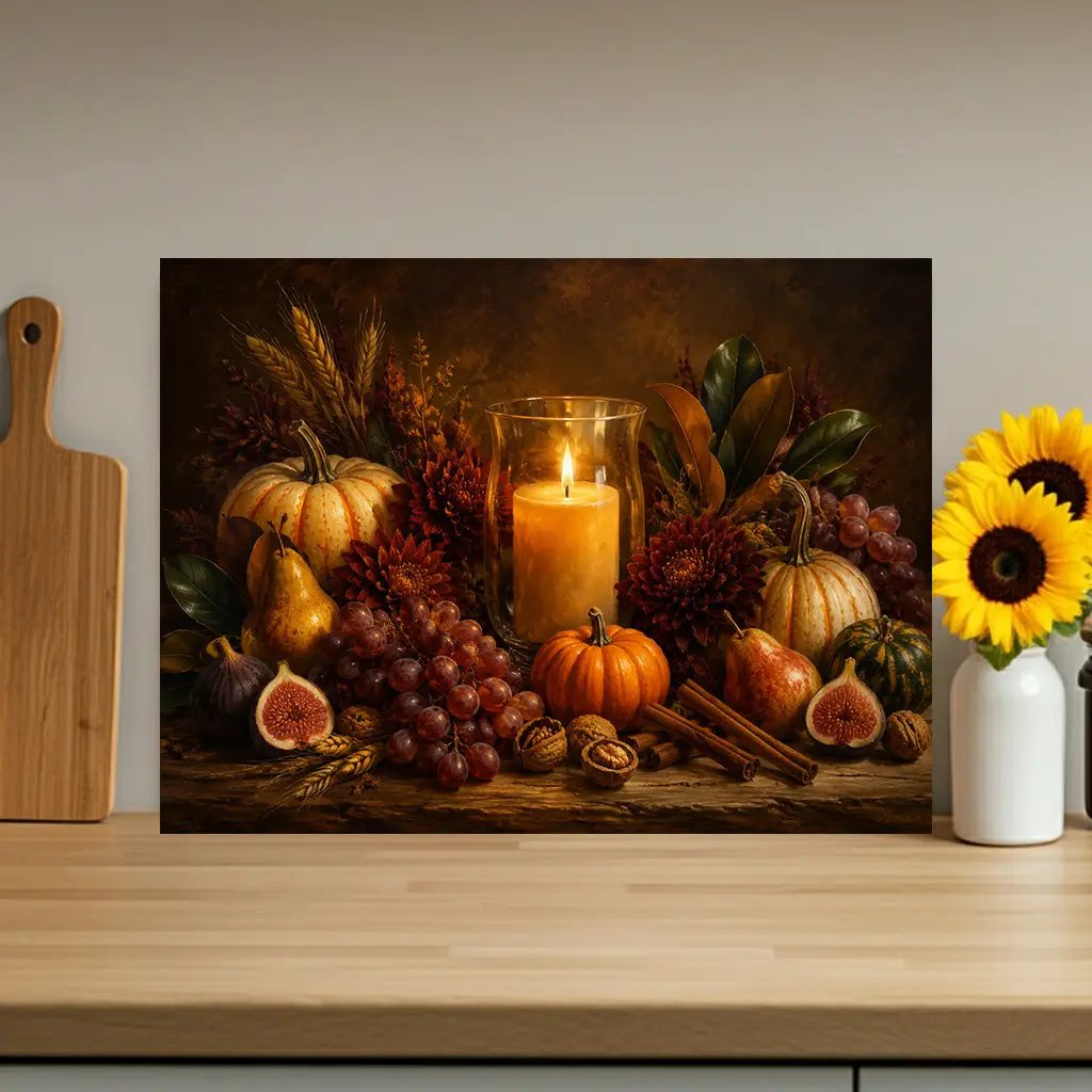 Fall Candle Glass Cutting Board, Cozy Autumn Kitchen Decor, Pumpkin Harvest Cutting Board, Thanksgiving Hostess Gift