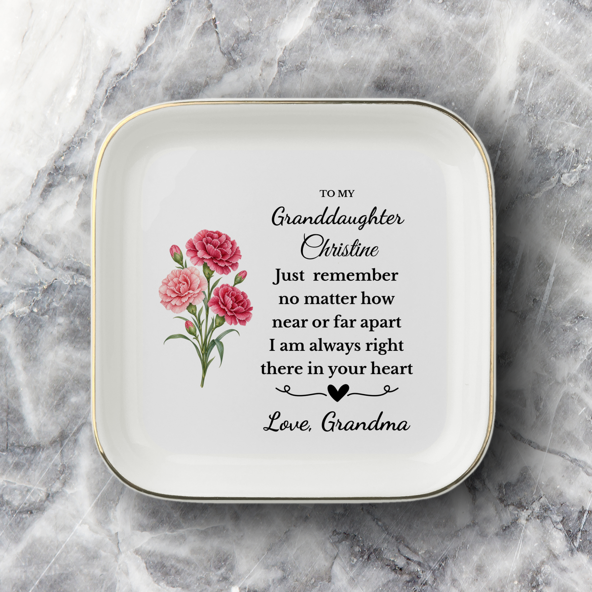 Personalized Daughter/Granddaughter Jewelry Dish, Birth Flower Ring Dish, Birthday, Graduation, Christmas, Custom Name Trinket Tray