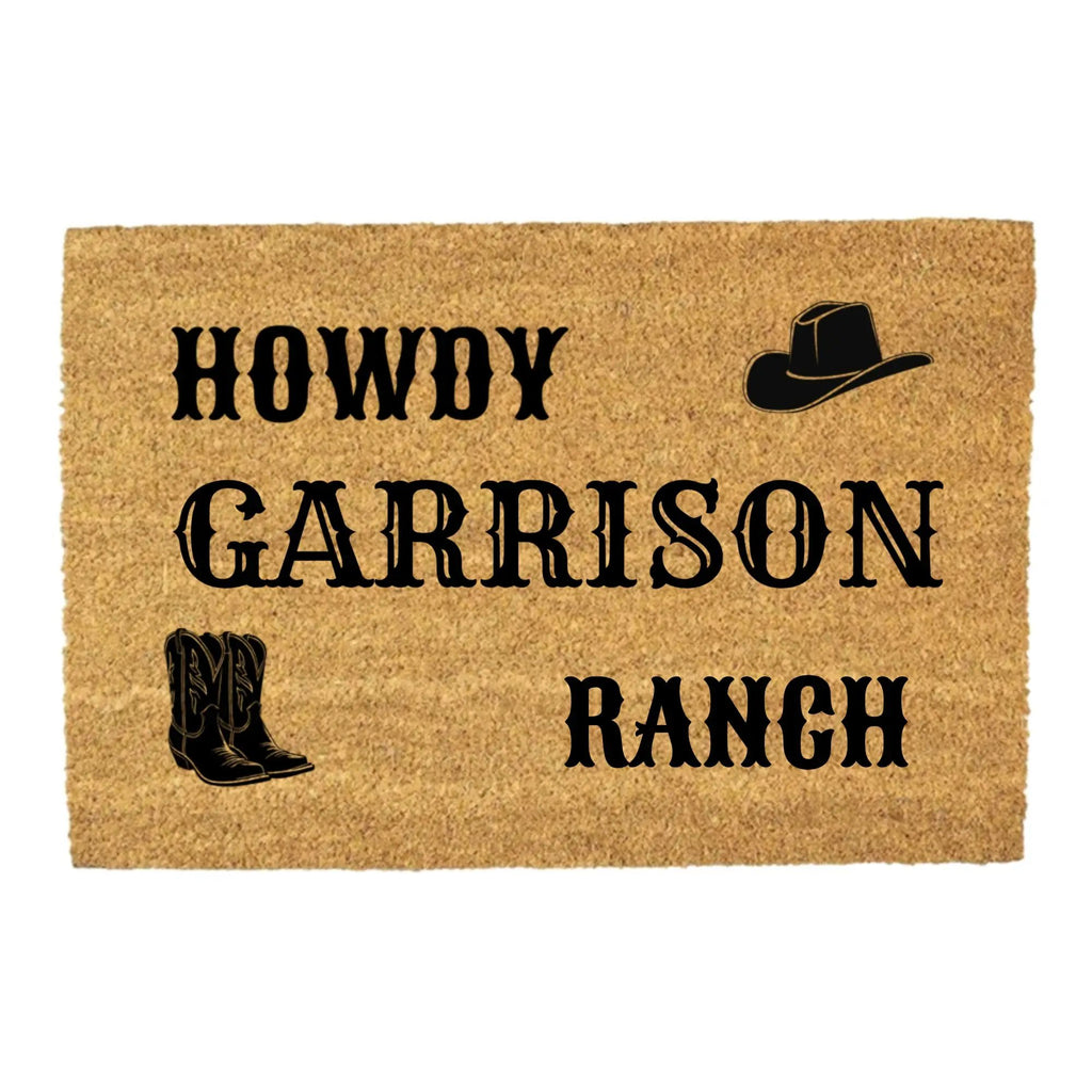 Personalized Ranch Doormat, Western Cowboy Welcome Mat, Custom Family Name Doormat, Rustic Farmhouse Entry Rug, Country Porch Decor