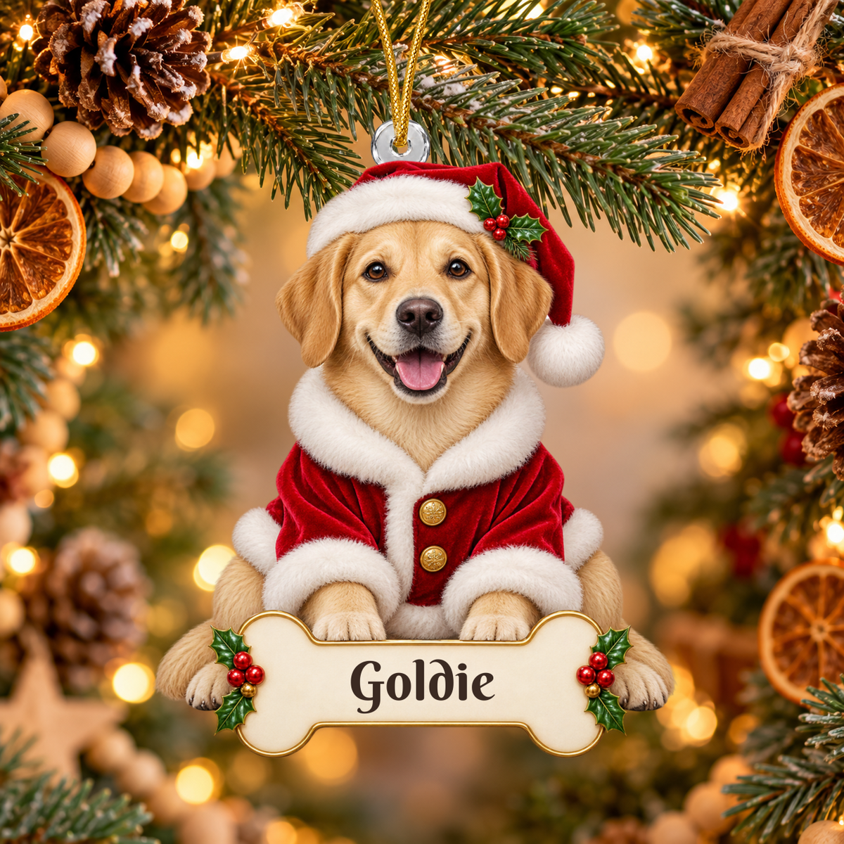 Personalized Santa Dog Christmas Ornament from Photo, Custom Pet Portrait Acrylic Ornament, Dog Lover Gift, Custom Name Keepsake