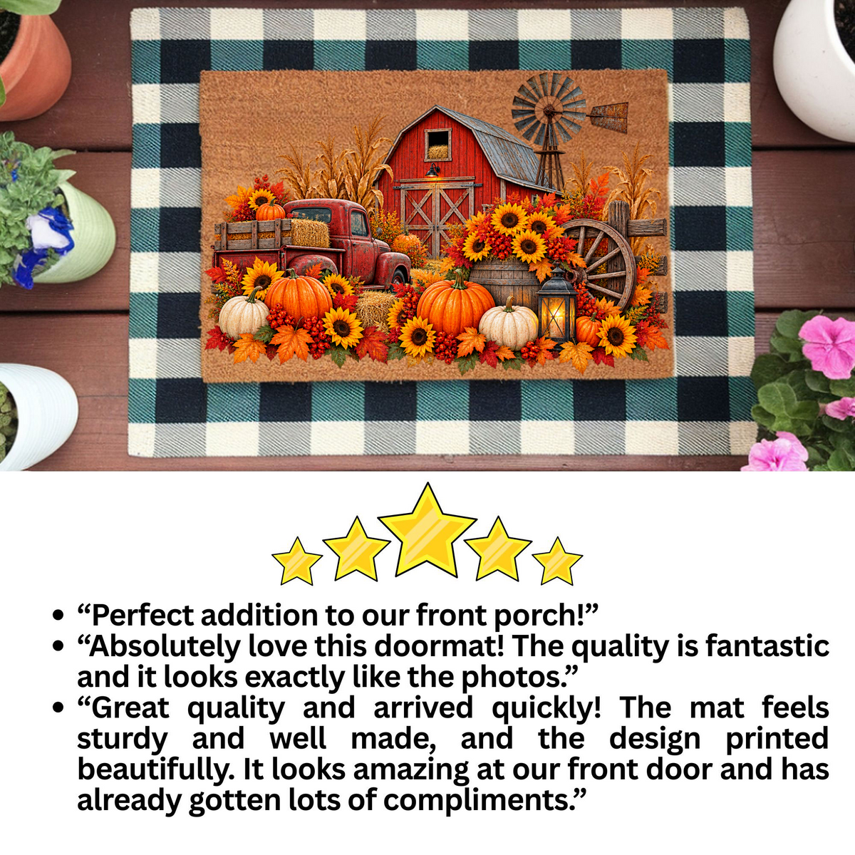 Fall Farmhouse Doormat, Country Barn Coir Mat, Pumpkin Harvest Welcome Mat, Rustic Autumn Porch Decor, Farmhouse Fall Door Mat