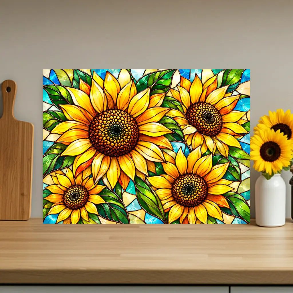 Sunflower Glass Cutting Board, Bold Floral Kitchen Decor, Stained Glass Sunflower Art, Yellow Flower Cutting Board, Sunflower Lover Gift