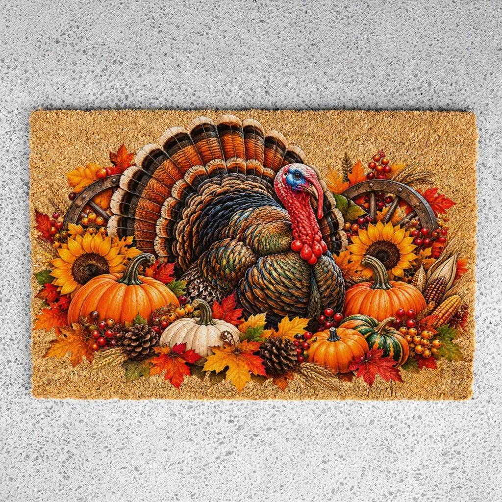 Thanksgiving Turkey Doormat, Fall Turkey Welcome Mat, Harvest Pumpkin Coir Doormat, Farmhouse Autumn Porch Decor, Thanksgiving Door Mat