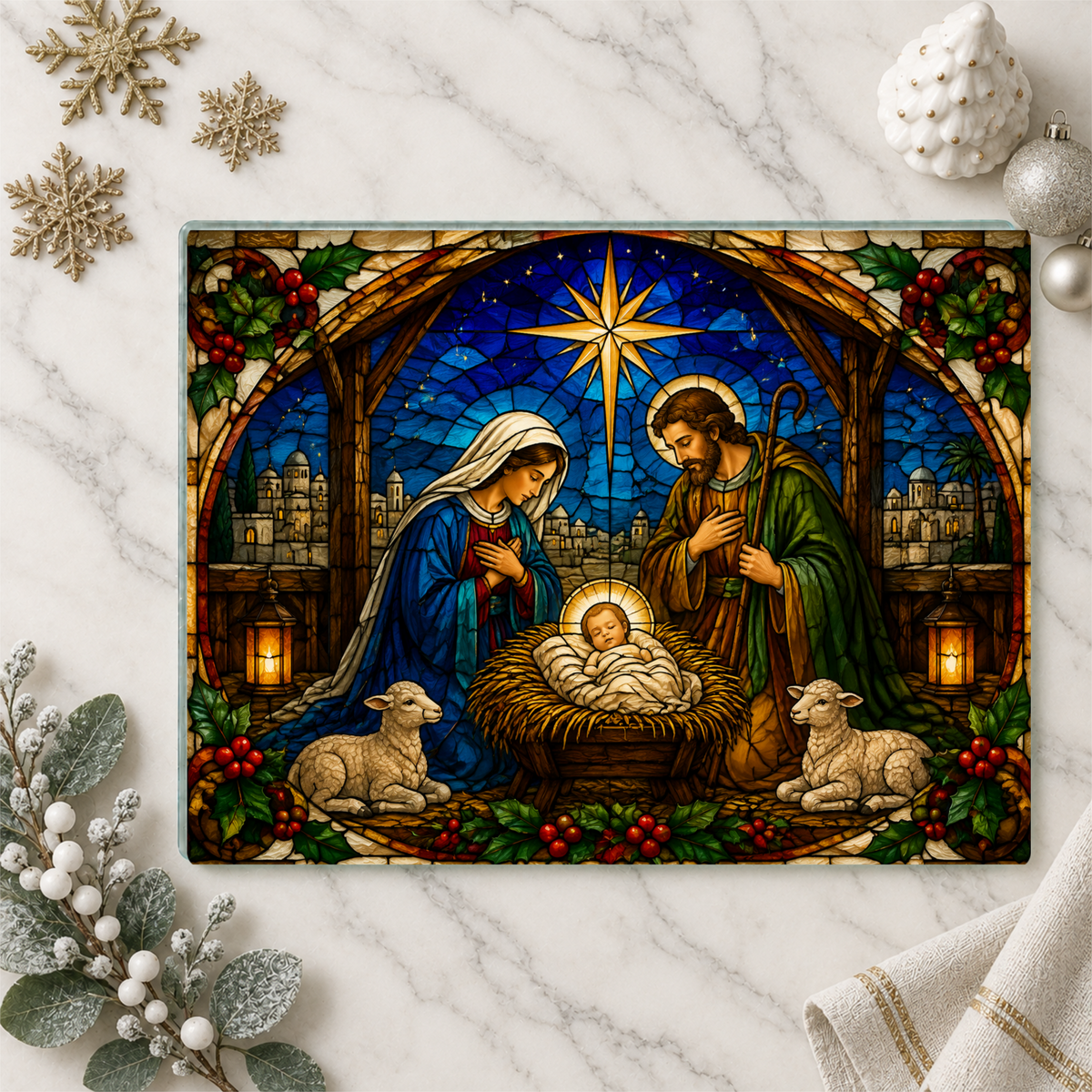Christian Christmas Glass Cutting Board, Faith Filled Christmas Decor, Religious Christmas Gift, Choose From 10 Designs