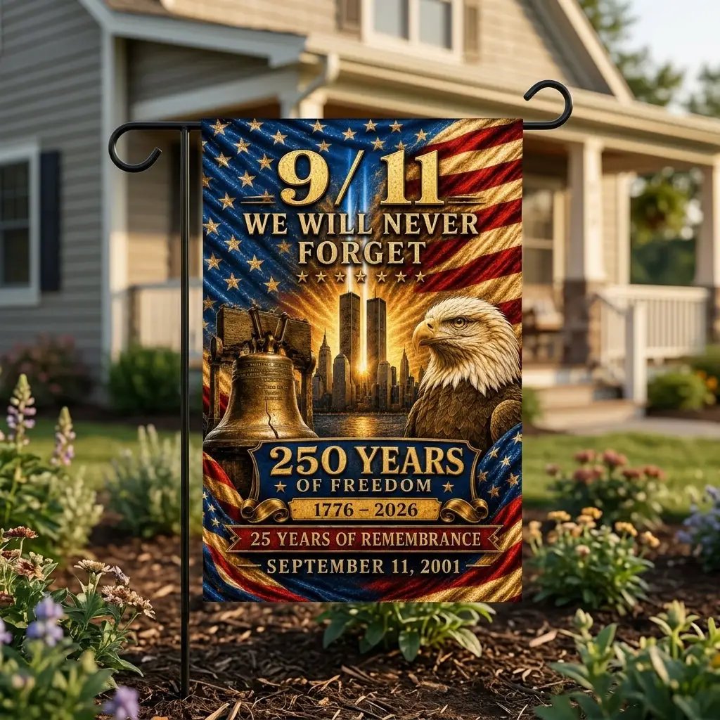 Never Forget 9/11 Double-sided Garden Flag, 250 Years of Freedom, 25 Years of Remembrance, September 11 Memorial, Patriotic Yard Decor