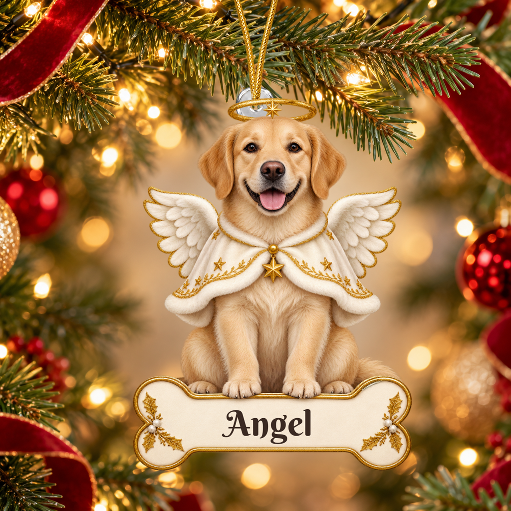 Personalized Angel Dog Christmas Ornament from Photo, Custom Pet Memorial Ornament, Dog Angel Wings Acrylic Cutout, Pet Remembrance Gift