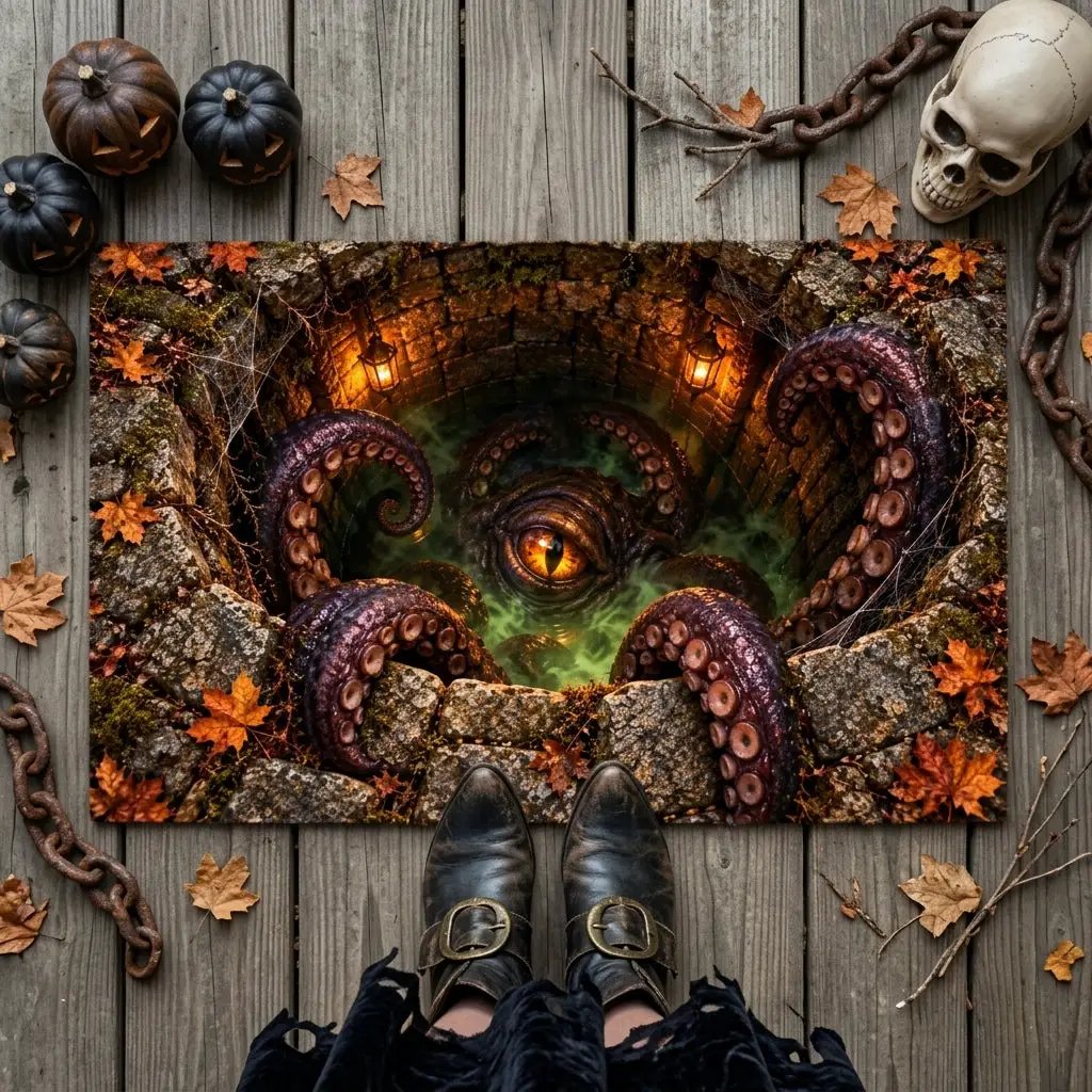 Tentacle Monster Halloween Doormat, 3D Creepy Creature Optical Illusion Mat, Horror Welcome Mat, Spooky Halloween Porch Decor