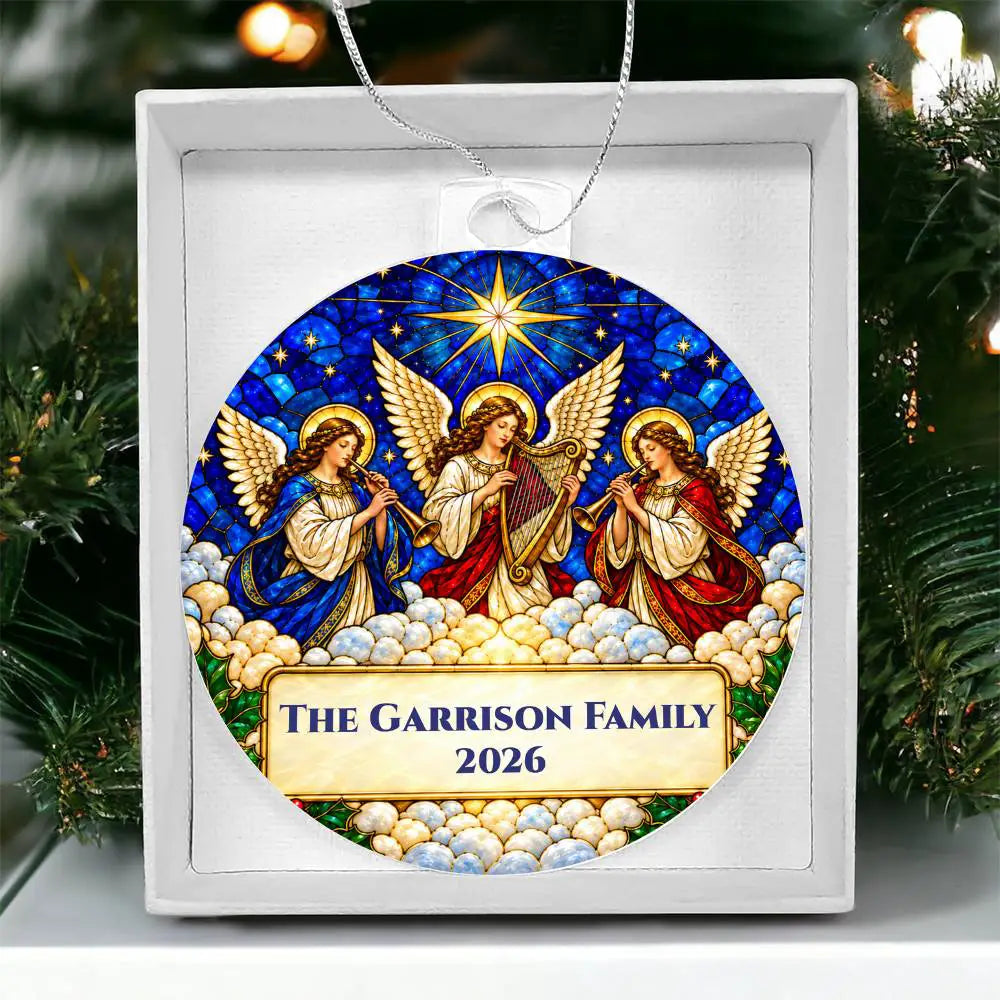 Personalized Family Christmas Ornament, Angel Acrylic Ornament, Religious Christmas Gift, Stained Glass Inspired Keepsake