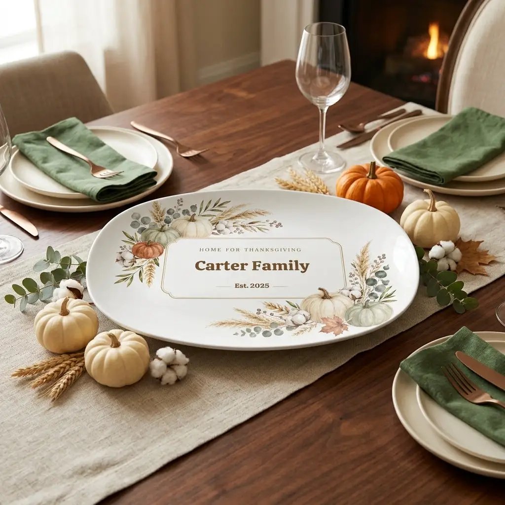 Personalized Thanksgiving Platter, Custom Family Name Serving Tray, Fall Pumpkin Platter, Thanksgiving Hostess Gift, Family Keepsake