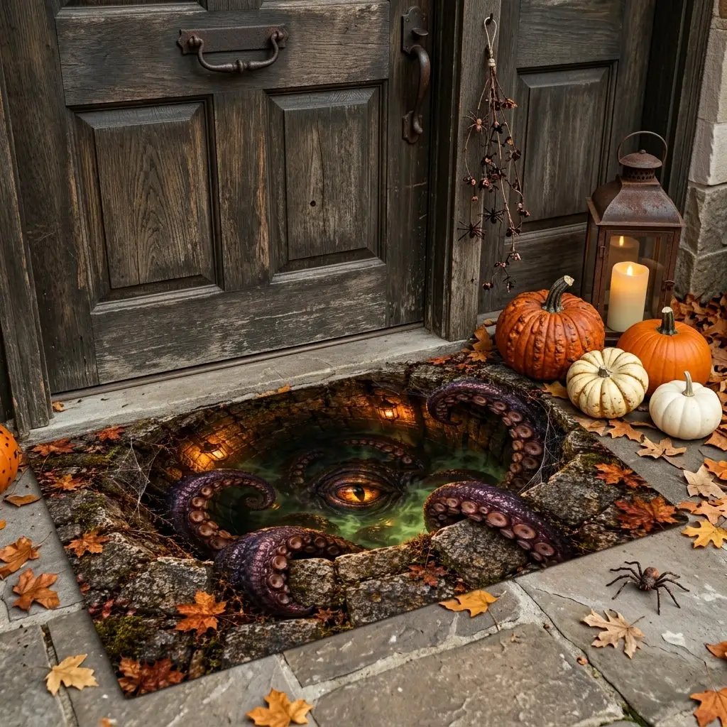 Tentacle Monster Halloween Doormat, 3D Creepy Creature Optical Illusion Mat, Horror Welcome Mat, Spooky Halloween Porch Decor