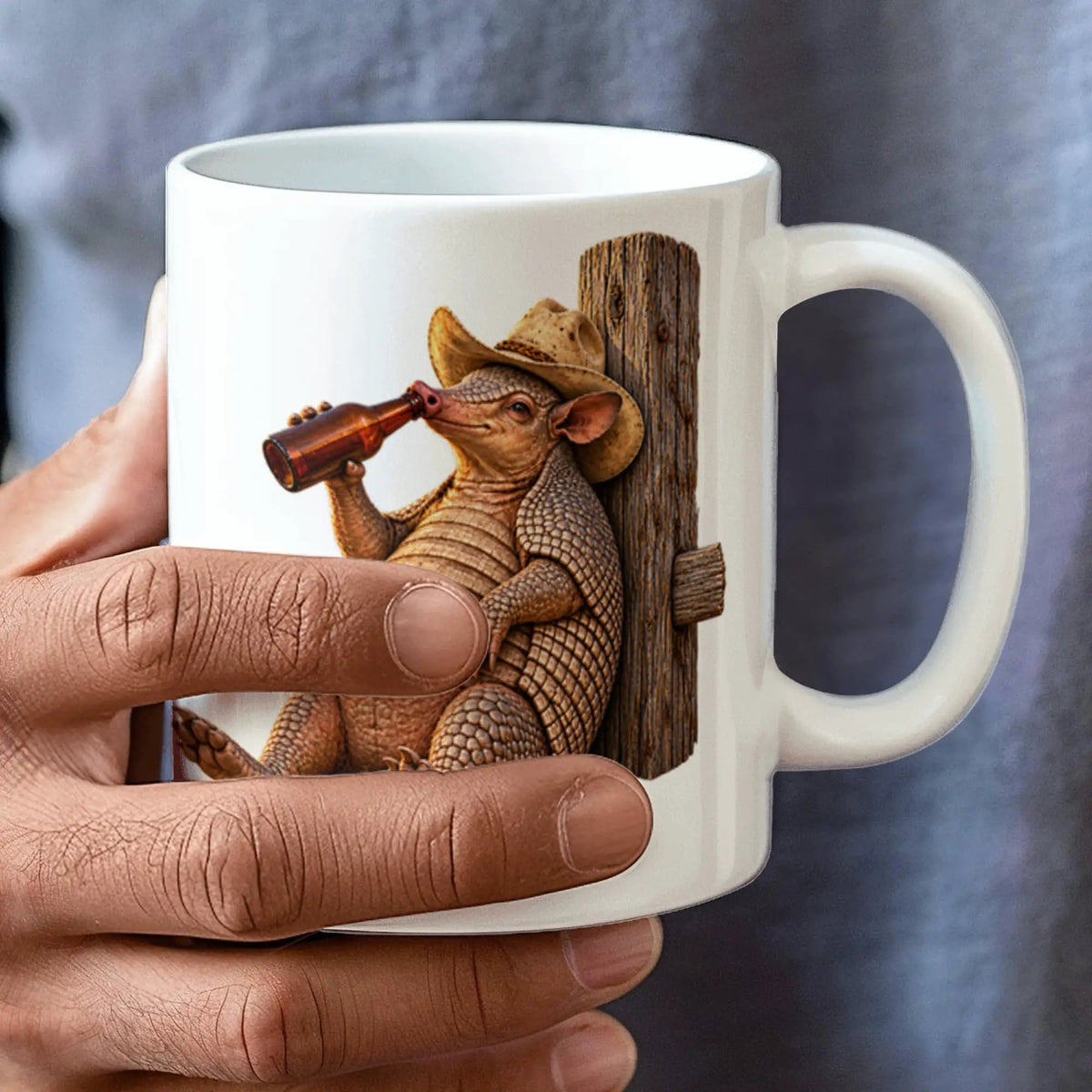 Funny Armadillo Coffee Mug, Texas Cowboy Mug, Beer Drinking Armadillo Gift, Western Coffee Cup, Funny Texas Gift for Him