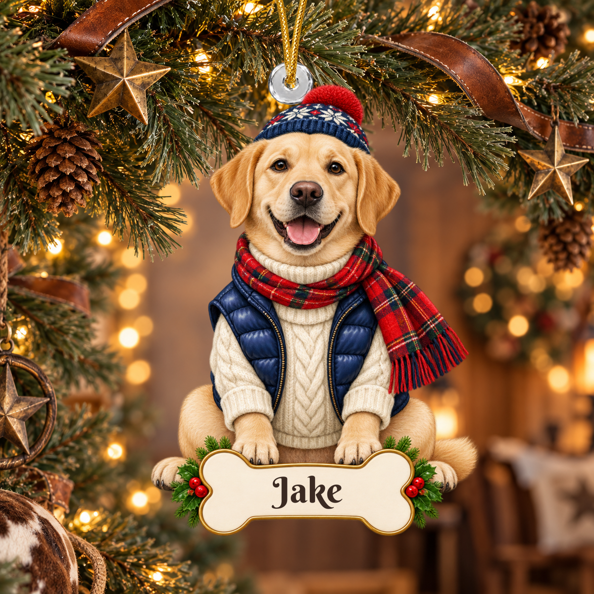 Personalized Alpine Skier Dog Christmas Ornament from Photo, Custom Pet Portrait Acrylic Cutout, Winter Sweater Dog Ornament, Dog Lover Gift