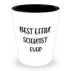Best Effin' Scientist Ever Scientist Shot Glass Gifts for Mother's Day, Funny White Ceramic 1.5oz Microwave Dishwasher Safe