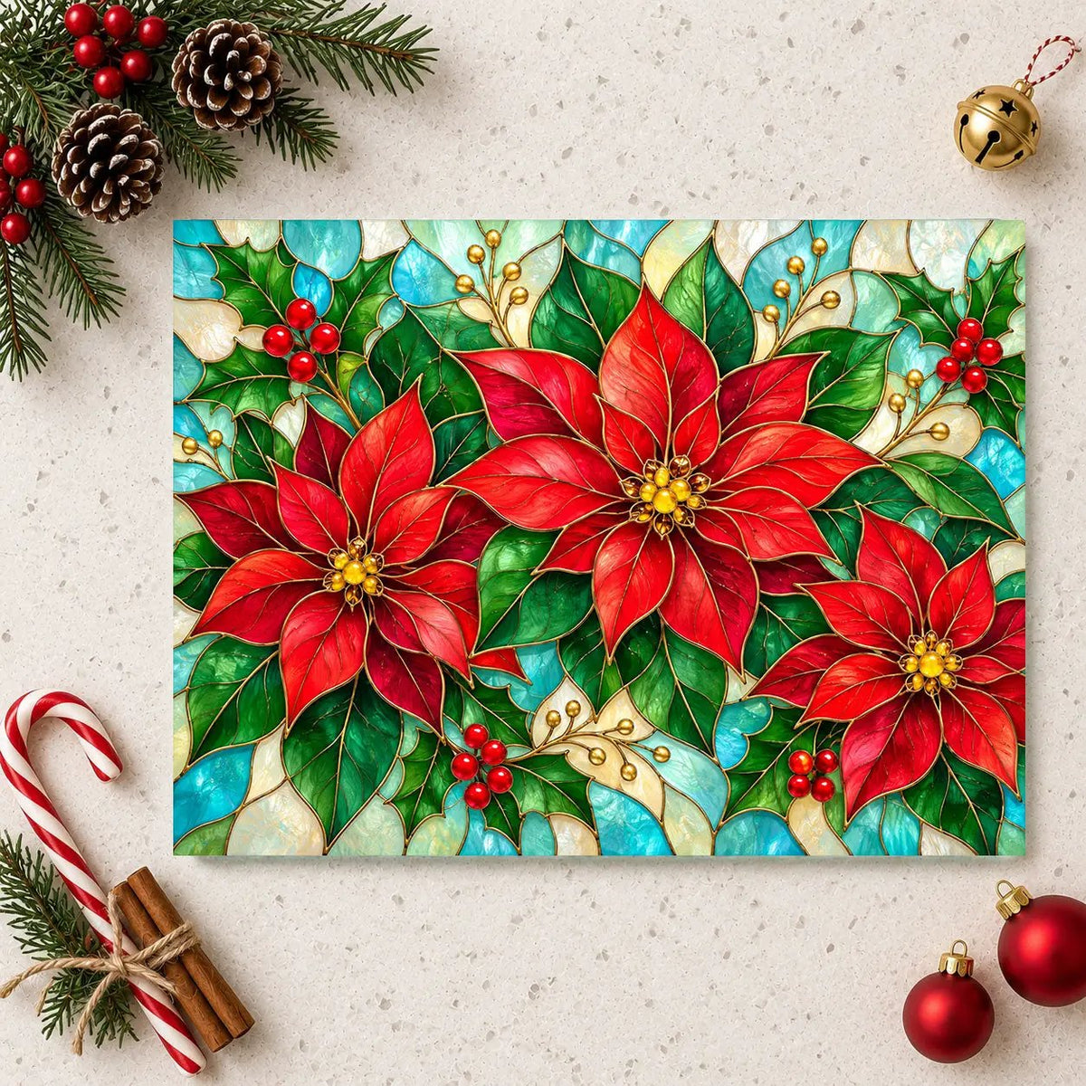 Christmas Poinsettia Glass Cutting Board, Holiday Holly Berry Kitchen Decor, Festive Red Floral Chopping Board, Seasonal Gift Idea
