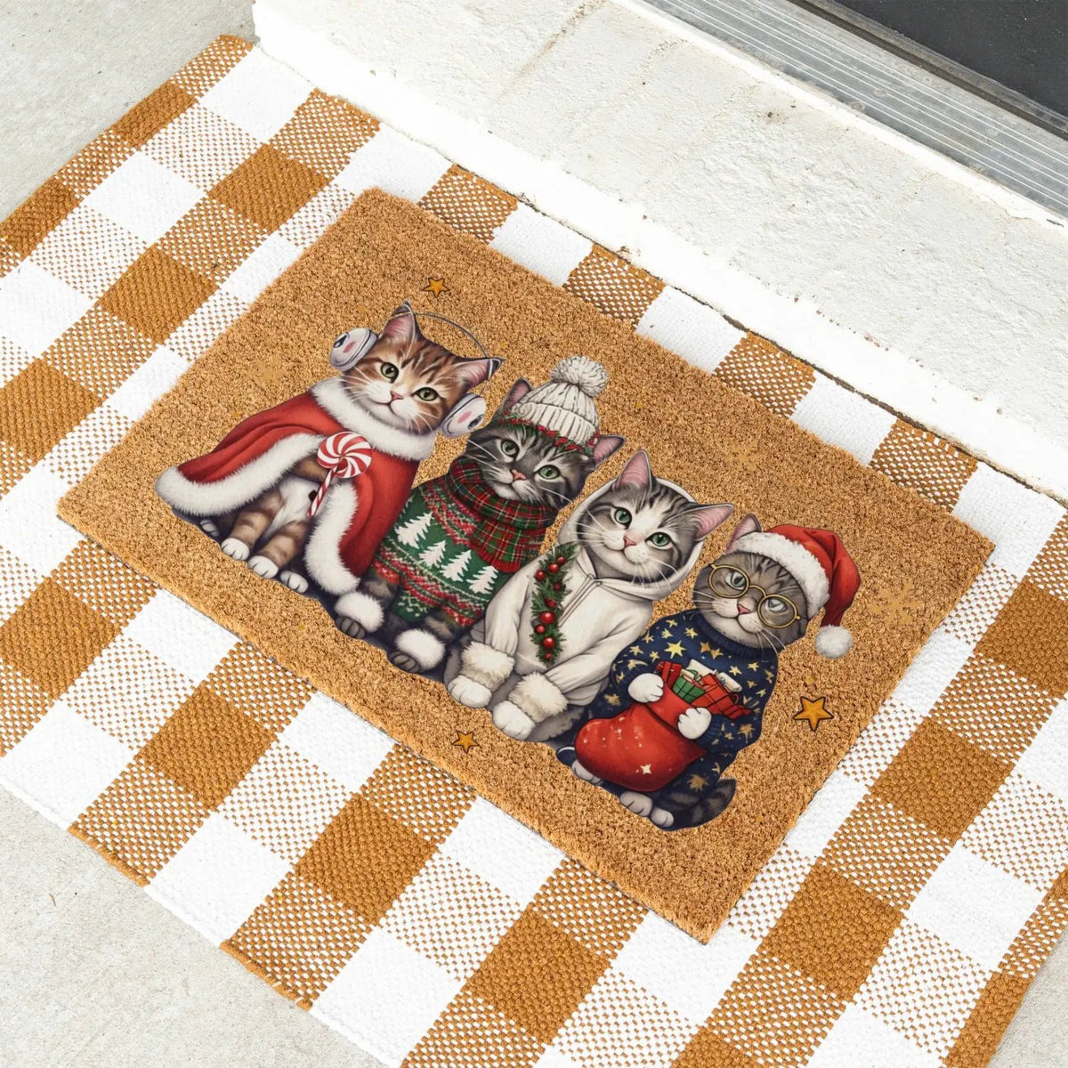 Christmas Cat Doormat, Funny Xmas Cats Coir Doormat, Cute Holiday Welcome Mat, Cat Lover Christmas Gift, Festive Front Porch Decor