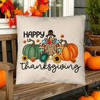 Happy Thanksgiving Turkey Pillow – Fun Fall Pumpkin & Sunflower Cushion – Indoor/Outdoor, 3 Sizes