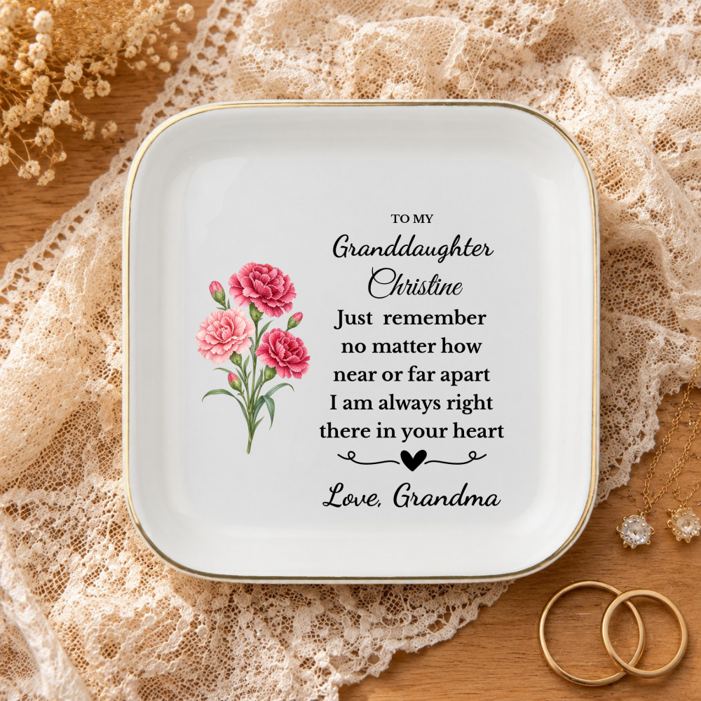 Personalized Daughter/Granddaughter Jewelry Dish, Birth Flower Ring Dish, Birthday, Graduation, Christmas, Custom Name Trinket Tray
