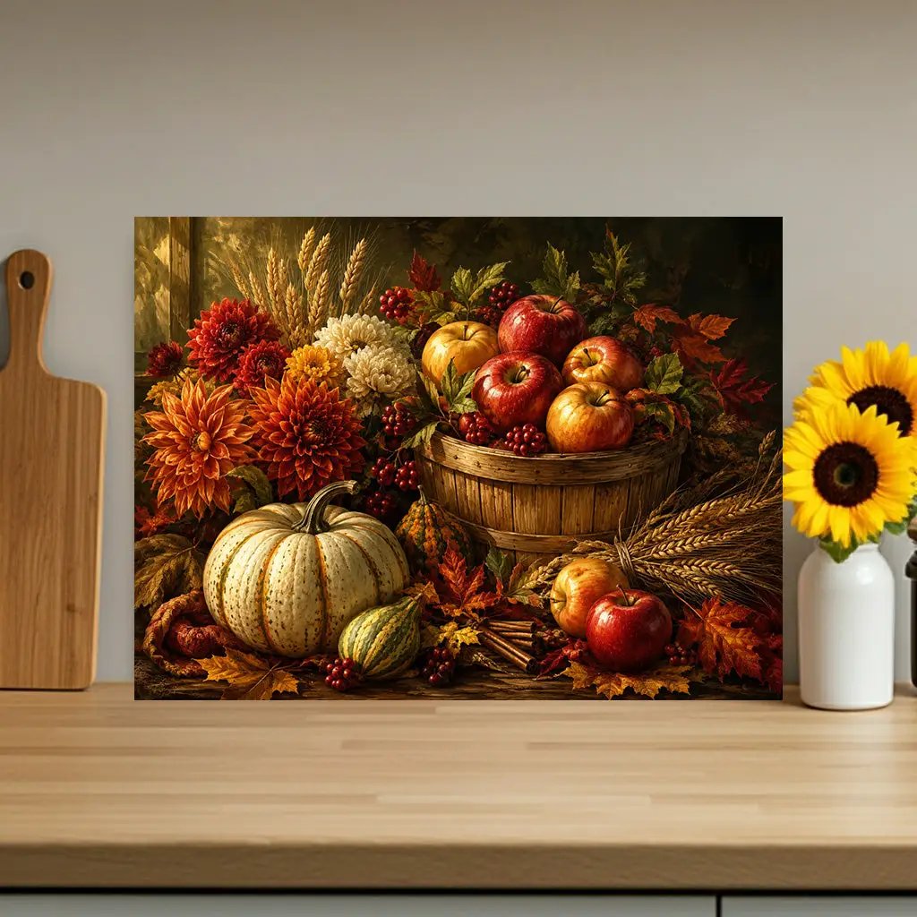 Apple Harvest Glass Cutting Board, Fall Farmhouse Kitchen Decor, Pumpkin Apple Cutting Board, Autumn Kitchen Gift