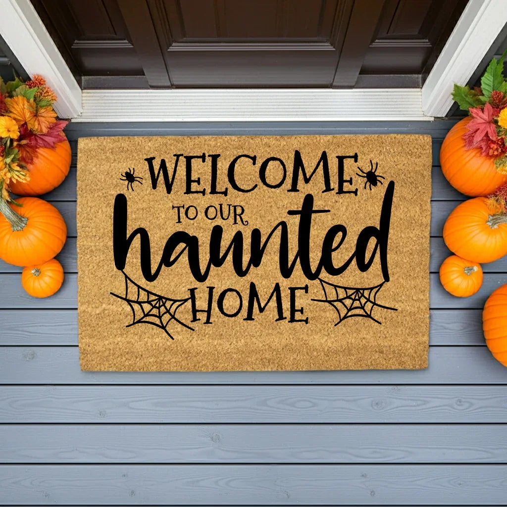 Welcome to Our Haunted Home Doormat – Spooky Halloween Coir Mat Décor