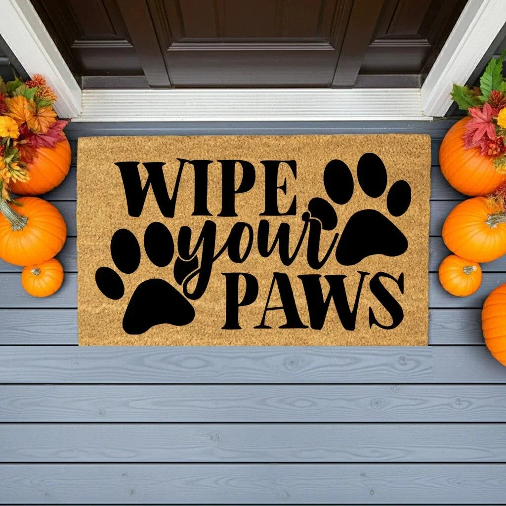 Wipe Your Paws Funny Pet Doormat | Natural Coir Welcome Mat for Dog & Cat Owners | Farmhouse Style Entry Rug