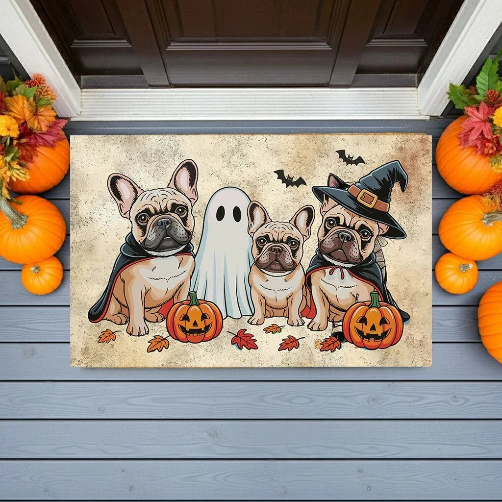 French Bulldog Halloween Doormat – Cute Spooky Dogs Welcome Mat – Funny Fall Décor for Dog Lovers
