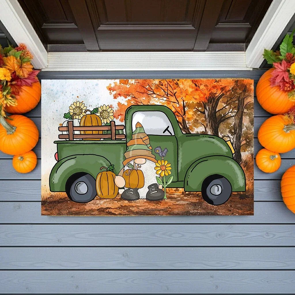 Pumpkin Gnome Fall Doormat – Full-Color Autumn Truck Porch Décor Indoor-Outdoor Mat