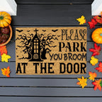 Please Park Your Broom at the Door Coir Doormat – Funny Witch Halloween Welcome Mat | Haunted House Front Porch Decor | Spooky Fall Entry Rug