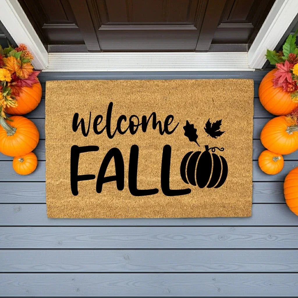 Welcome Fall Coir Doormat – Rustic Autumn Pumpkin Door Mat | Farmhouse Entryway Decor | Outdoor Welcome Mat for Porch, Patio, or Front Door