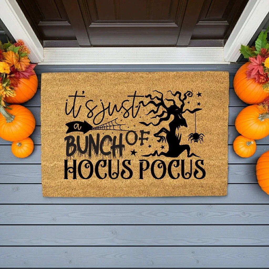 t’s Just a Bunch of Hocus Pocus Coir Doormat – Witchy Halloween Front Porch Decor | Funny Spooky Welcome Mat | Rustic Autumn Entry Rug