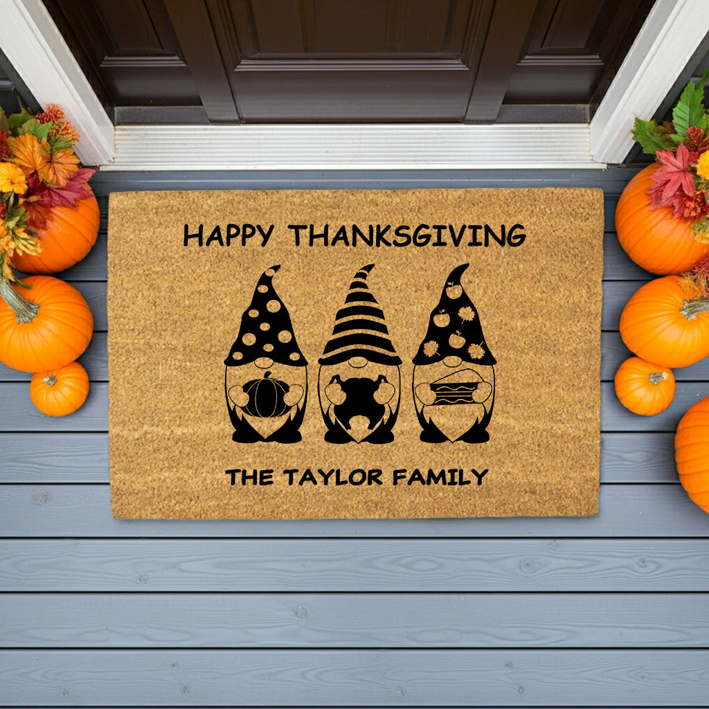 Custom Gnome Thanksgiving Personalized Welcome Doormat - Mallard Moon
