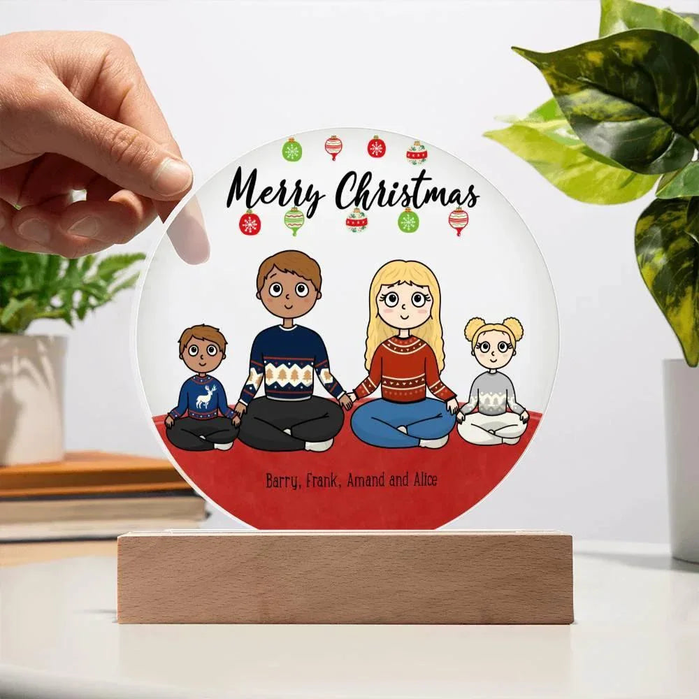 Family Holiday Portrait Personalized Round Acrylic Plaque