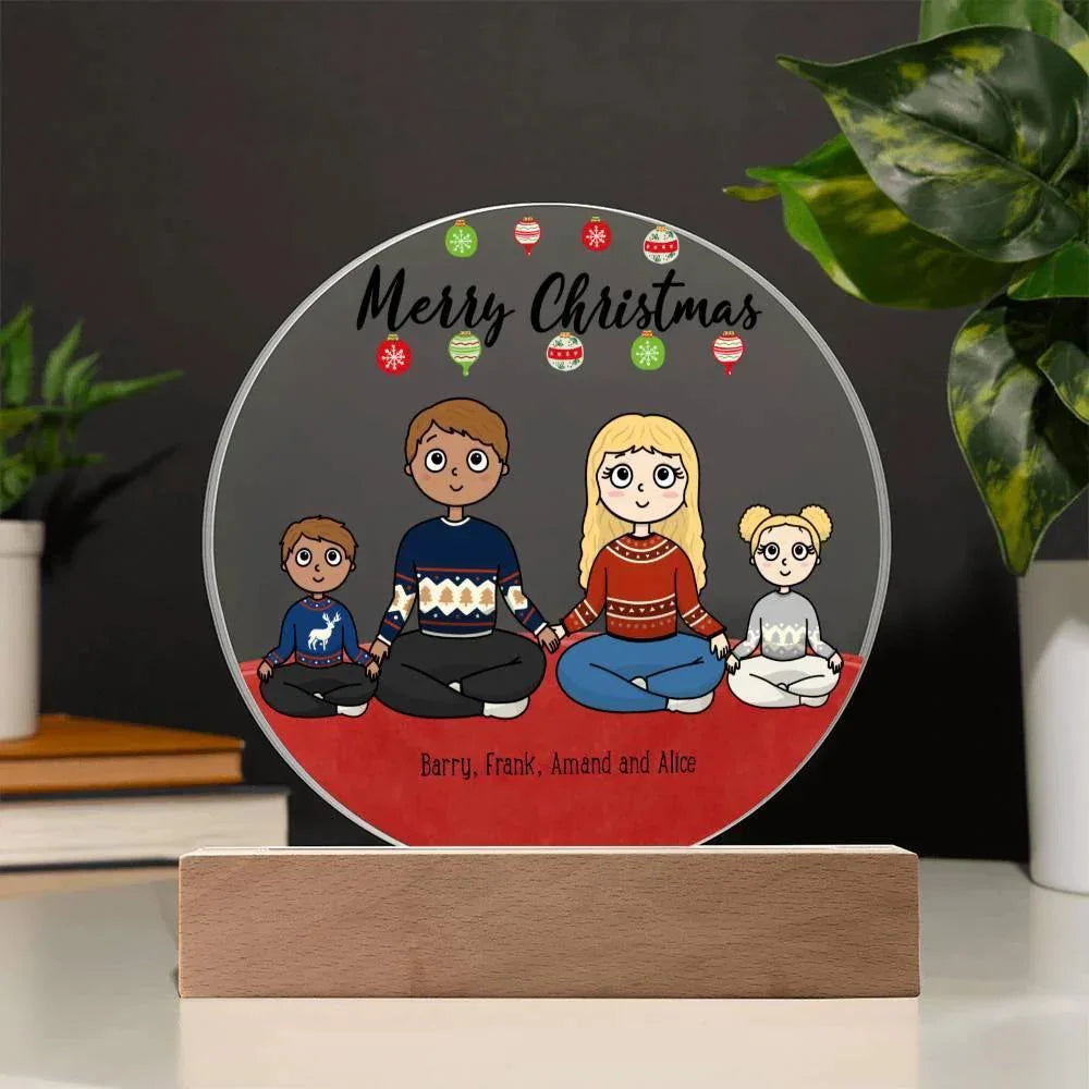 Family Holiday Portrait Personalized Round Acrylic Plaque