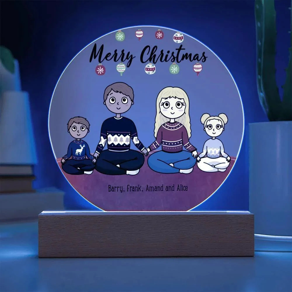 Family Holiday Portrait Personalized Round Acrylic Plaque