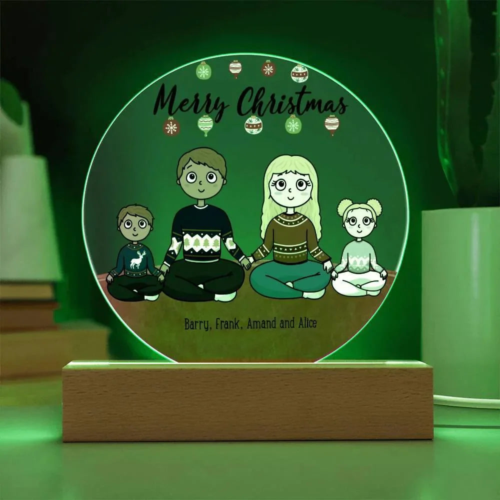 Family Holiday Portrait Personalized Round Acrylic Plaque