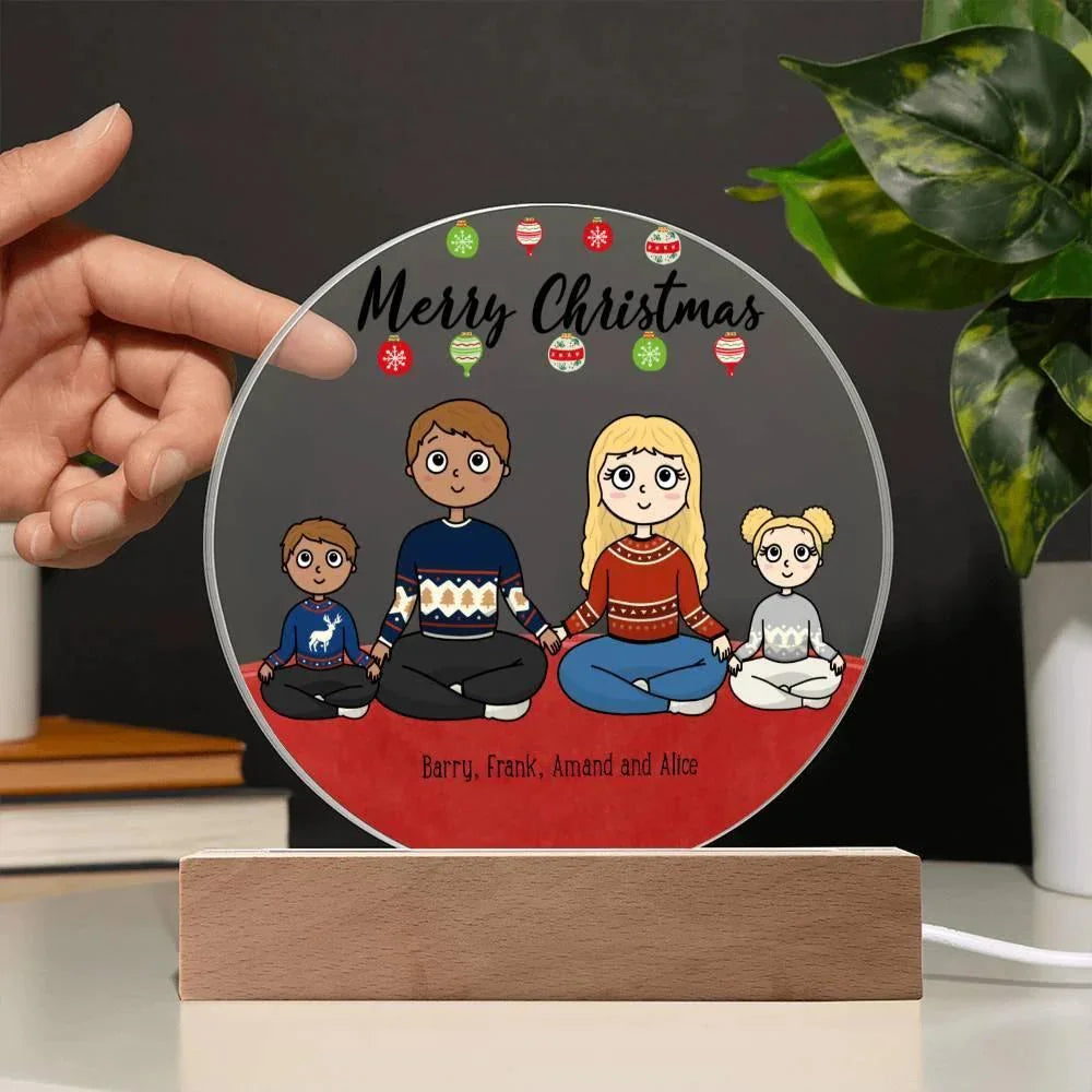 Family Holiday Portrait Personalized Round Acrylic Plaque
